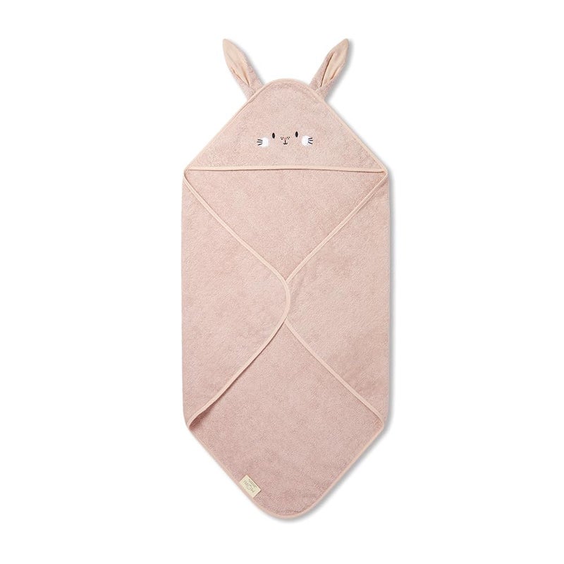 MORI Baby Hooded Bath Towel with Bunny Design in Blush  Unisex Soft Cotton Wrap Cloth for Infants and Newborns  30 x 30