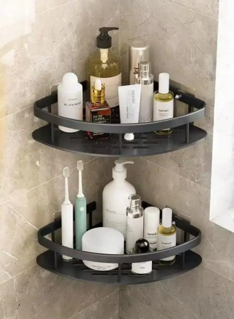 UrbanEssentia Shower Caddy Shelf, Set of 2, Rust-Free Aluminium Metal Bathroom Shelves, No-Drilling Self-Adhesive Shower Organizer, Wall-Mounted Bathroom Organizer Rack for Storage & Organization - Image 1