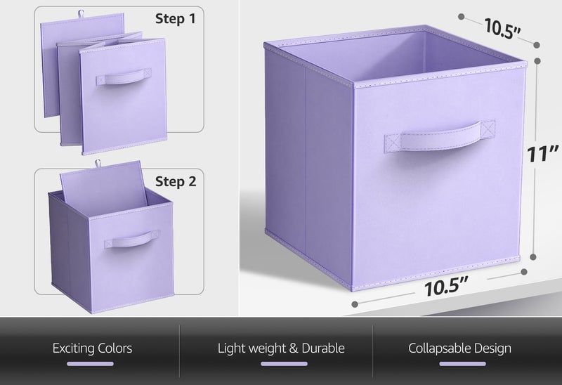 Sorbus 11 Inch Fabric Storage Cubes - Sturdy Collapsible Bins With Handle - 6 Foldable Baskets for Organizing Clothes, Toys, Books - Multi Colored Storage Baskets for Shelves, Kids Room, Closets - Image 3