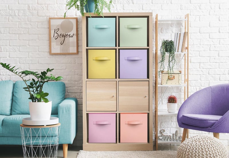 Sorbus 11 Inch Fabric Storage Cubes - Sturdy Collapsible Bins With Handle - 6 Foldable Baskets for Organizing Clothes, Toys, Books - Multi Colored Storage Baskets for Shelves, Kids Room, Closets - Image 4