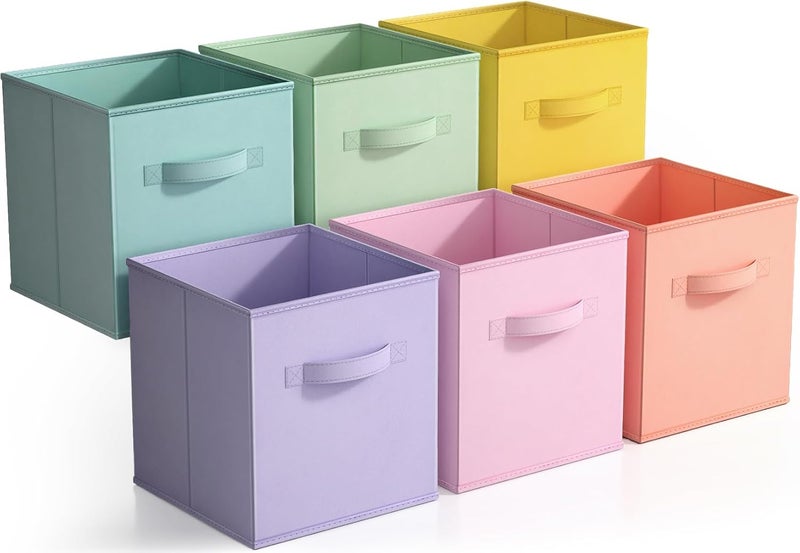 Sorbus 11 Inch Fabric Storage Cubes - Sturdy Collapsible Bins With Handle - 6 Foldable Baskets for Organizing Clothes, Toys, Books - Multi Colored Storage Baskets for Shelves, Kids Room, Closets - Image 1
