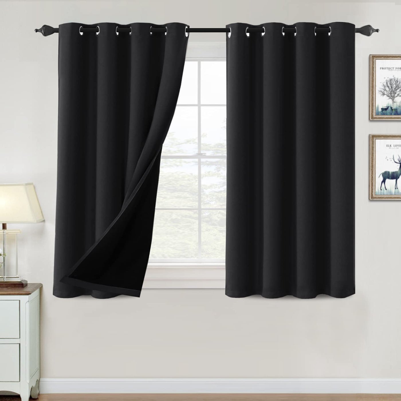 H.VERSAILTEX HVERSAILTEX 100 Blackout Curtains for Bedroom Thermal Insulated Blackout Curtains 45 inch Length Full Light Blocking Window Drapes for Living Room with Black Liner 2 Panels Set Jet Black