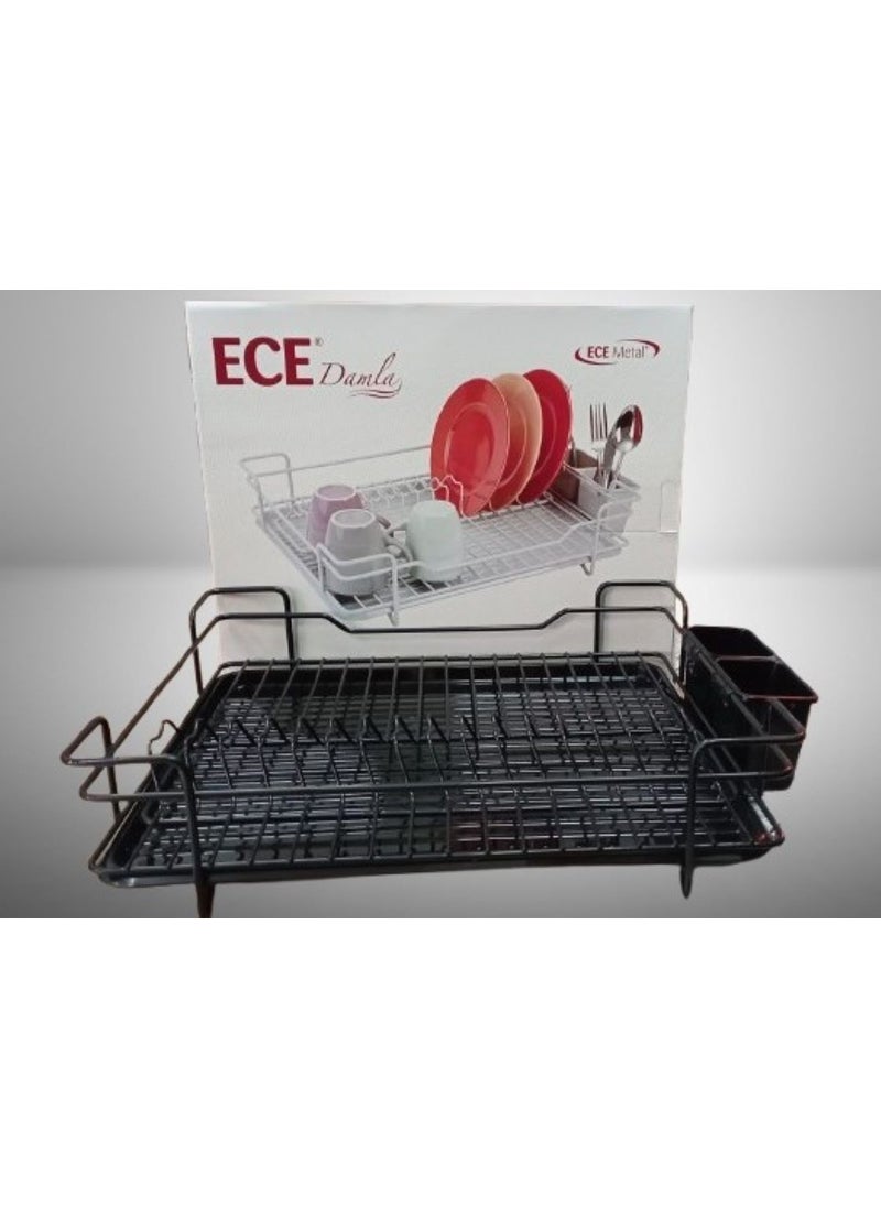 5DM - Black Metal Drop Plate Rack Dish Drainer Ece Metal Plate Rack 46 x 37 x 11.5 cm - Image 1