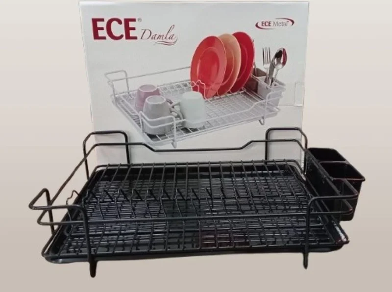 5 دي ام Black Metal Drop Plate Rack Dish Drainer Ece Metal Plate Rack 46 x 37 x 11.5 cm