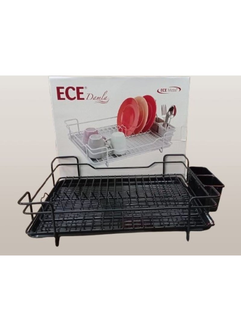 5DM - Black Metal Drop Plate Rack Dish Drainer Ece Metal Plate Rack 46 x 37 x 11.5 cm - Image 1