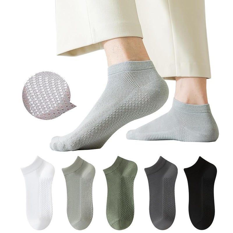 Men’s Socks – Black + White + Iron Gray + Green + Light Gray, 5 Pairs, Simple Packaging (Frosted Bag)