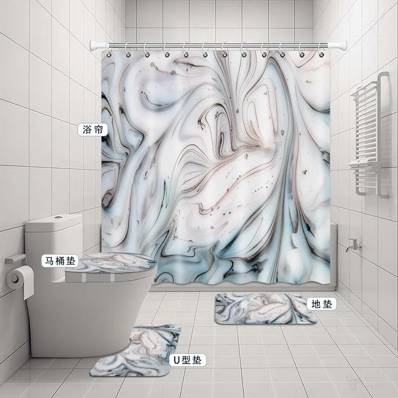 Y&D Modern 3D Digital Marble Decorative Shower Curtain and Toilet Set Cross-Border  Supply Waterproof Three-Piece Bath Mat - Image 1