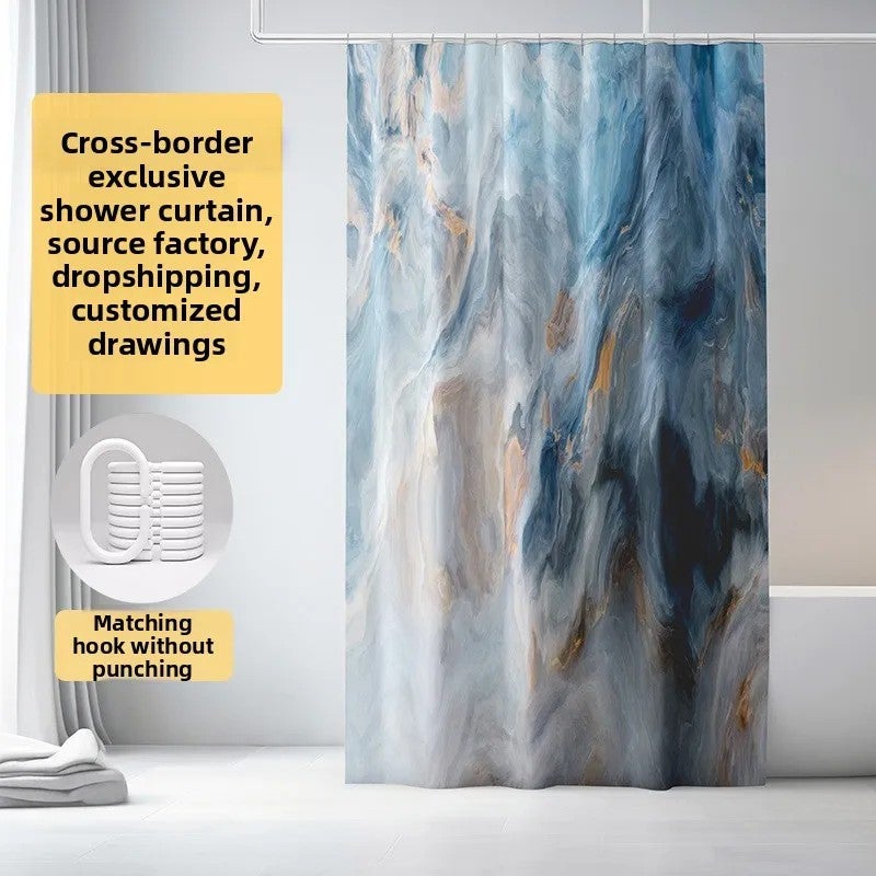 Y&D Modern 3D Digital Marble Decorative Shower Curtain and Toilet Set Cross-Border  Supply Waterproof Three-Piece Bath Mat - Image 3