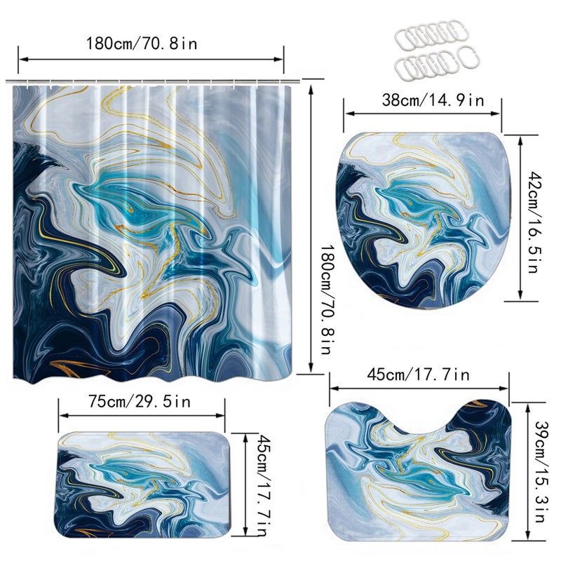 Y&D Modern 3D Digital Marble Decorative Shower Curtain and Toilet Set Cross-Border  Supply Waterproof Three-Piece Bath Mat - Image 4