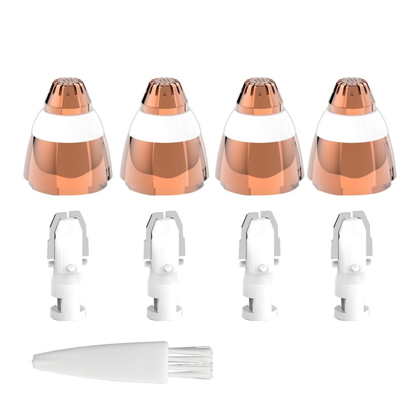 4 Pack Replacement Heads Compatible with Flawless Eyebrow Hair Remover Tool for Women, Rose Gold with a clean brush