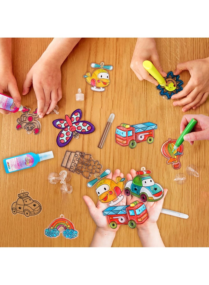 GRAFLO Window Art Studio Kit for Boys to Paint, Make Your Own Suncatchers Set - DIY 3D Paint Sticky Arts - 96+ Patterns for More Kids Fun - 8 Vivid Colors - DIY Window & Mirror Arts Crafts for Kids - Image 5