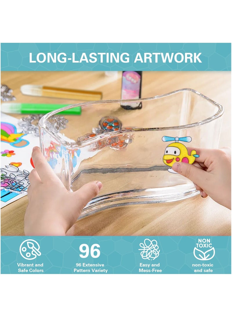 GRAFLO Window Art Studio Kit for Boys to Paint, Make Your Own Suncatchers Set - DIY 3D Paint Sticky Arts - 96+ Patterns for More Kids Fun - 8 Vivid Colors - DIY Window & Mirror Arts Crafts for Kids - Image 3