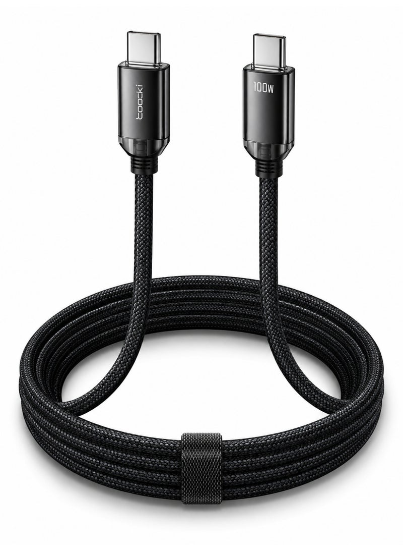 Toocki Crystal Aluminum USB-C to USB-C Fast Charging Cable 100W PD | E-Marker Smart Chip | 480Mbps Data Transfer | Durable Braided Nylon Cable | Compatible with Laptops, Tablets & Smartphones | Black - Image 2