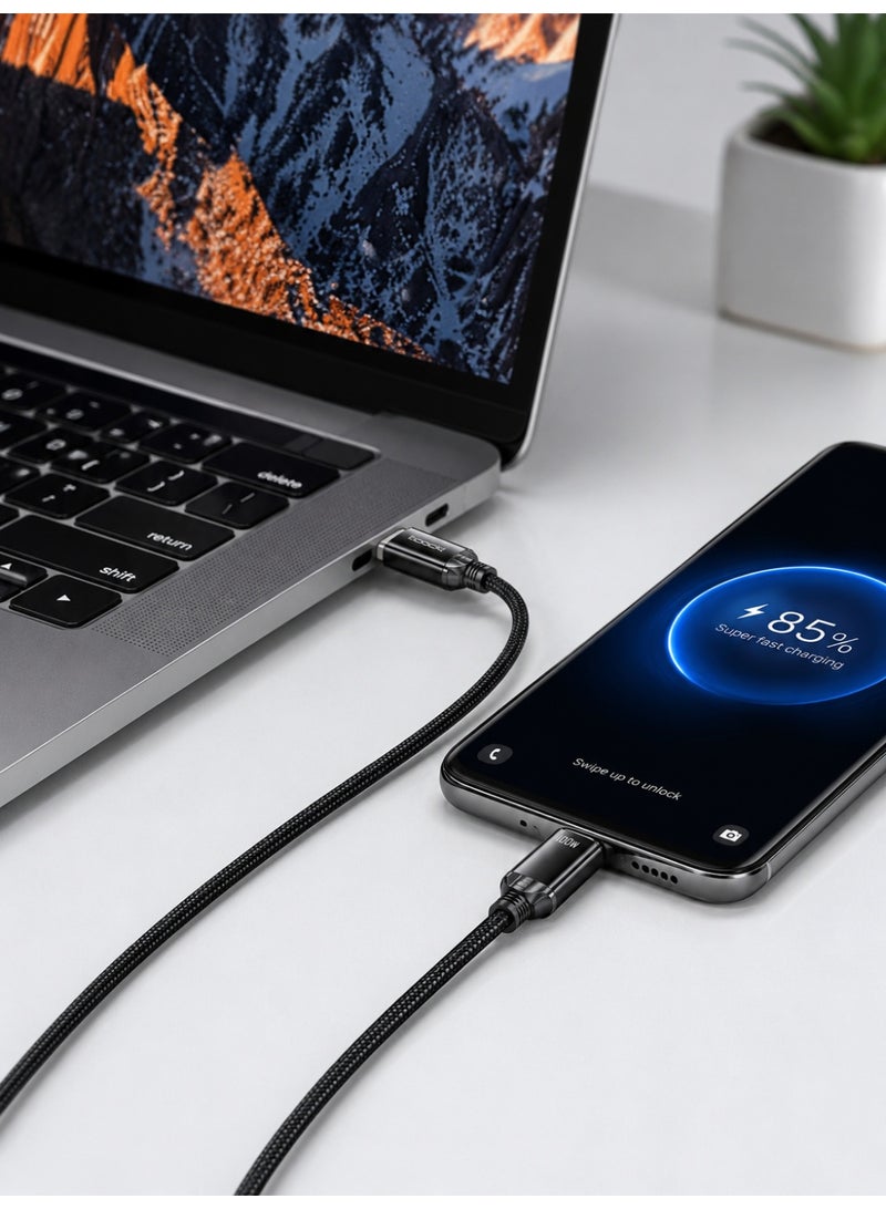 Toocki Crystal Aluminum USB-C to USB-C Fast Charging Cable 100W PD | E-Marker Smart Chip | 480Mbps Data Transfer | Durable Braided Nylon Cable | Compatible with Laptops, Tablets & Smartphones | Black - Image 3