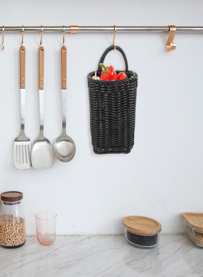 PRETYZOOM Black Plastic Wicker Storage Basket Nordic Style Hanging Organizer with Handle for Kitchen Bathroom Wall-Mount and Tabletop Use 9.05 X 5.91 X 4.72 Inches - Image 2