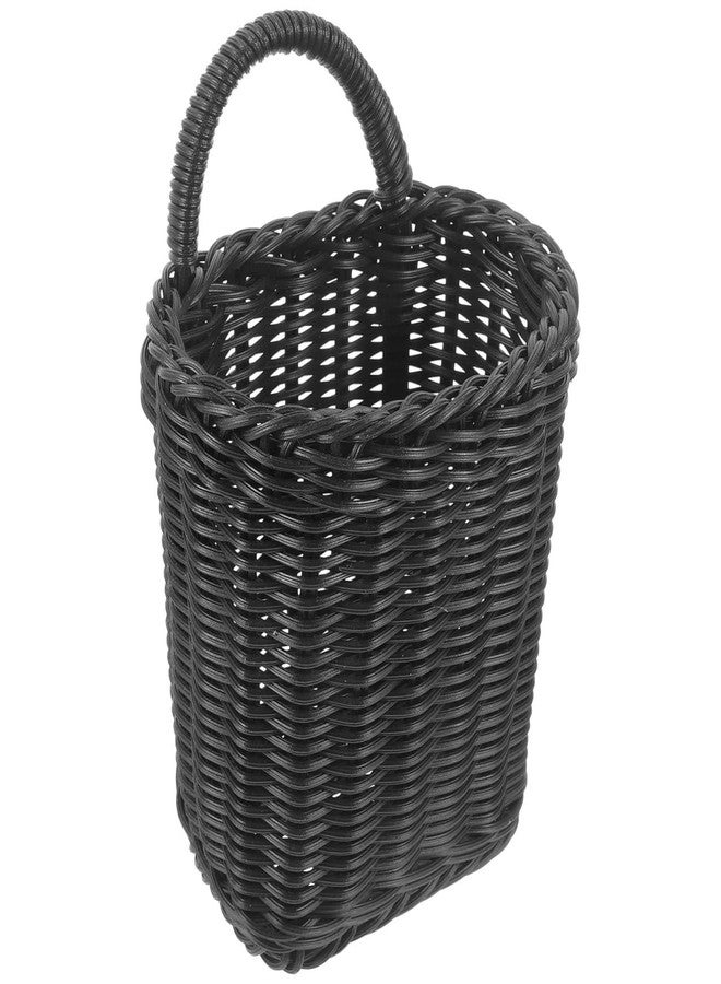 PRETYZOOM Black Plastic Wicker Storage Basket Nordic Style Hanging Organizer with Handle for Kitchen Bathroom Wall-Mount and Tabletop Use 9.05 X 5.91 X 4.72 Inches - Image 1