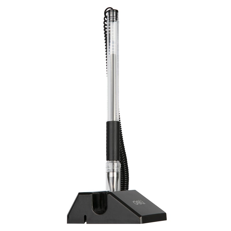 Deli 0.5 mm Bullet Tip Desk Pen Stand with Rotatable Base and Soft Grip – Black - Image 3