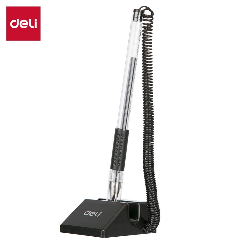 Deli 0.5 mm Bullet Tip Desk Pen Stand with Rotatable Base and Soft Grip – Black - Image 1