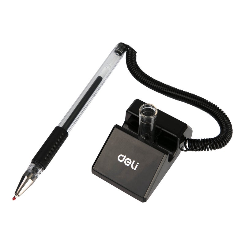Deli 0.5 mm Bullet Tip Desk Pen Stand with Rotatable Base and Soft Grip – Black - Image 4
