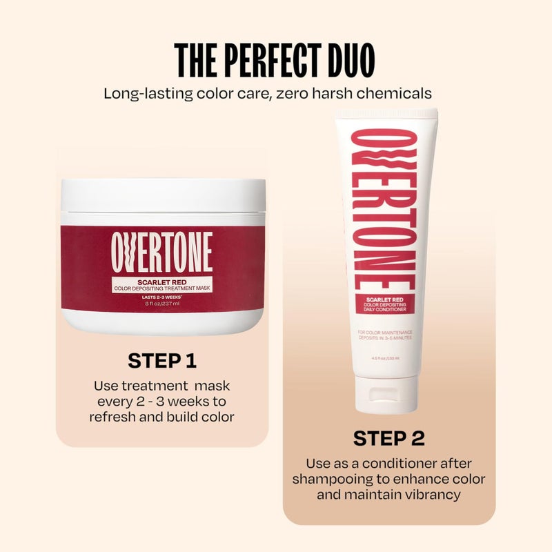 OVERTONE بلسم لون الشعر شبه الدائم أوفرتون، أحمر قرمزي، 8 أونصات، مغذي، خالي من الأضرار، قناع إيداع اللون لجميع أنواع الشعر مع زبدة الشيا وزيت جوز الهند، نباتي وخالي من القسوة - Image 3