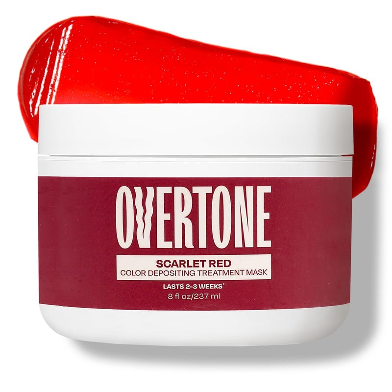 OVERTONE بلسم لون الشعر شبه الدائم أوفرتون، أحمر قرمزي، 8 أونصات، مغذي، خالي من الأضرار، قناع إيداع اللون لجميع أنواع الشعر مع زبدة الشيا وزيت جوز الهند، نباتي وخالي من القسوة - Image 1