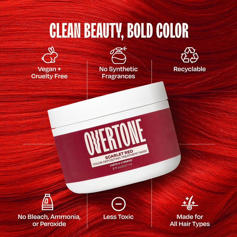 OVERTONE بلسم لون الشعر شبه الدائم أوفرتون، أحمر قرمزي، 8 أونصات، مغذي، خالي من الأضرار، قناع إيداع اللون لجميع أنواع الشعر مع زبدة الشيا وزيت جوز الهند، نباتي وخالي من القسوة - Image 5