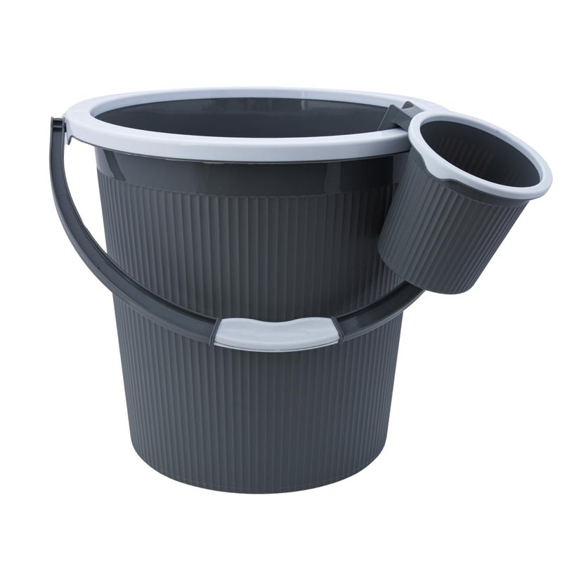 AIR O MATIC AIR O MATIC New Plastic Round Double Moulded Unbreakable 20 LTR Bucket 1 LTR Mug Bathroom Set Dark Grey 