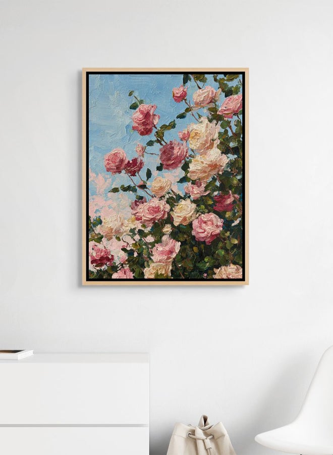 Art Decor Framed Canvas Portrait Print of Pink Roses on Blue Background Modern Abstract Floral Botanical Art Wall Décor Living Room Bedroom Office Home Décor - Image 2