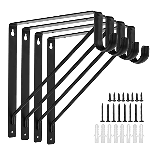 AYAYGD 4PCS Heavy Duty Black Closet Rod Brackets 11 x 11 Inch,1-3/8Inch Diameter Shelf and Rod Bracket Holder for Home and Closet Decor, Wall Mount Closet Pole Supports Bracket Hook with Screws - Image 1