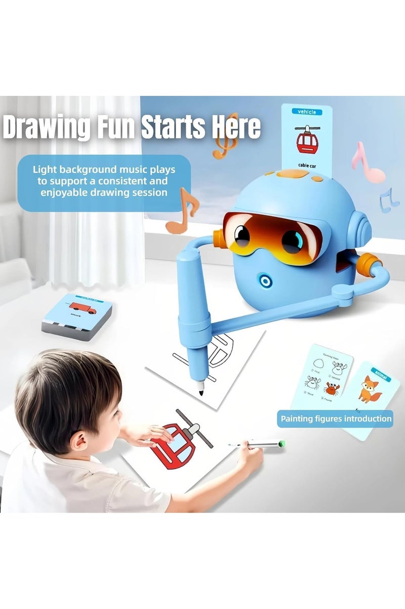 MOMENT MOMENT Drawing Robot for Kids, Interactive Educational Drawing Robot for Kids, Magic Painting Robot Toy with 100 Word Cards & 12 Color Pens for Girls and Boys Age 3+ (Blue) - Image 3