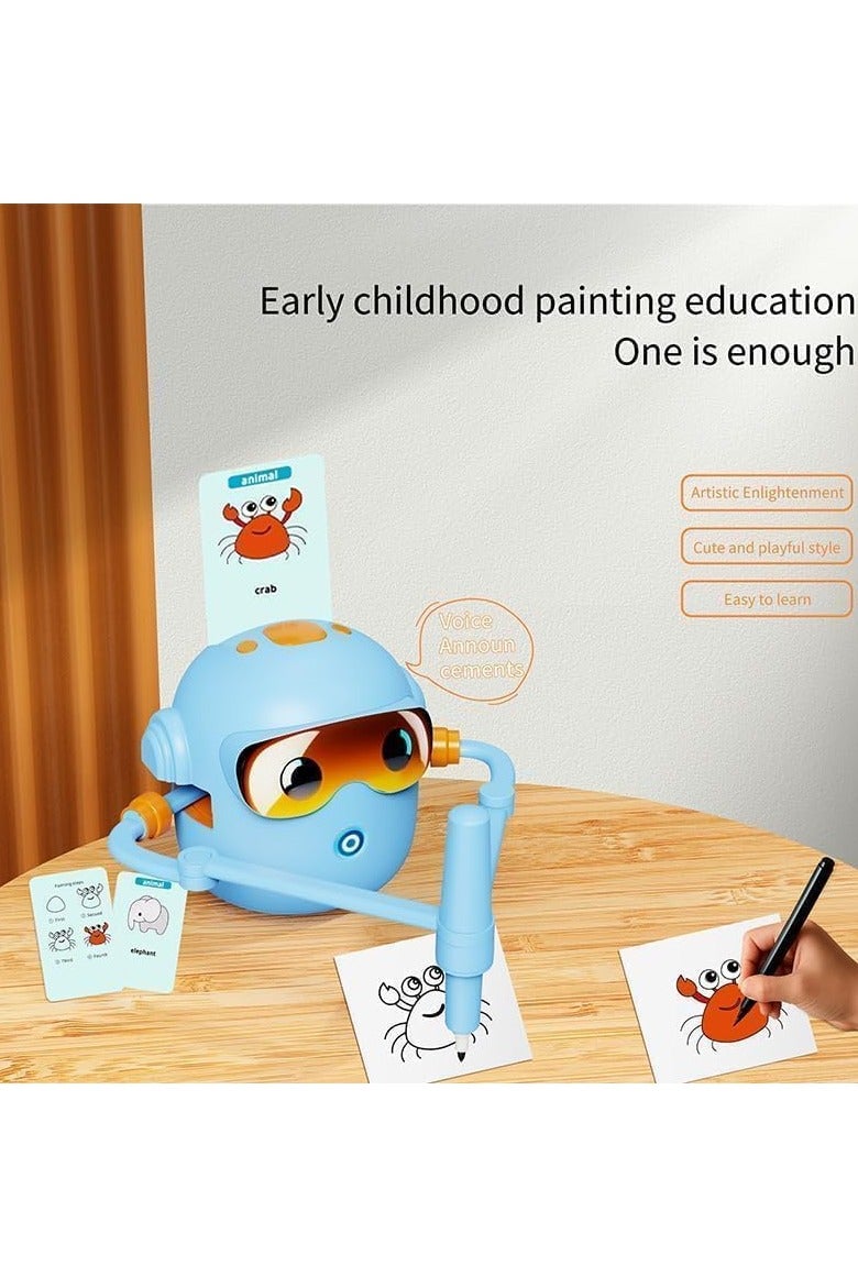 MOMENT MOMENT Drawing Robot for Kids, Interactive Educational Drawing Robot for Kids, Magic Painting Robot Toy with 100 Word Cards & 12 Color Pens for Girls and Boys Age 3+ (Blue) - Image 2