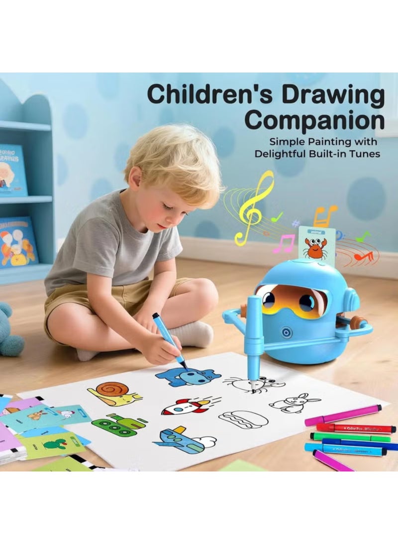 مومنت روبوت رسم ذكي للأطفال، روبوت رسم تعليمي تفاعلي للأطفال، لعبة روبوت الرسم السحري مع 100 بطاقة كلمات و12 قلم تلوين للبنات والأولاد من عمر 3 سنوات فما فوق (أزرق) - Image 2