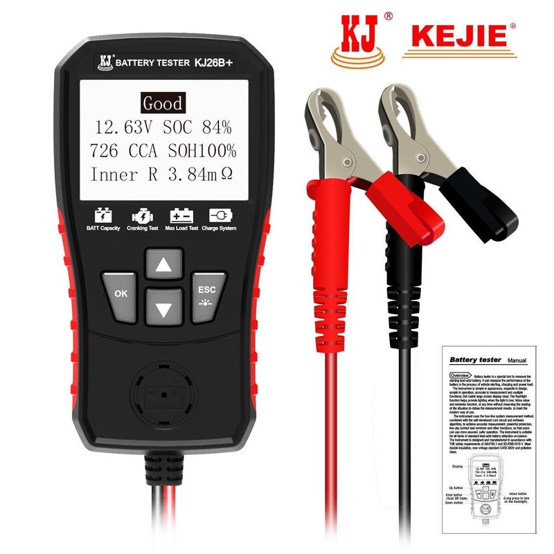 محترف 12V 24V جهاز اختبار بطارية السيارة المحمول CCA محلل بطارية رقمي مزدوج الجهد مدير صحة البطارية أسود أحمر عالمي للسيارات والمركبات الكهربائية - Image 3