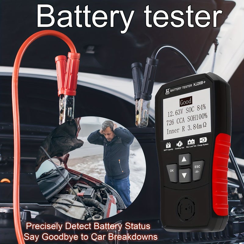 محترف 12V 24V جهاز اختبار بطارية السيارة المحمول CCA محلل بطارية رقمي مزدوج الجهد مدير صحة البطارية أسود أحمر عالمي للسيارات والمركبات الكهربائية - Image 1