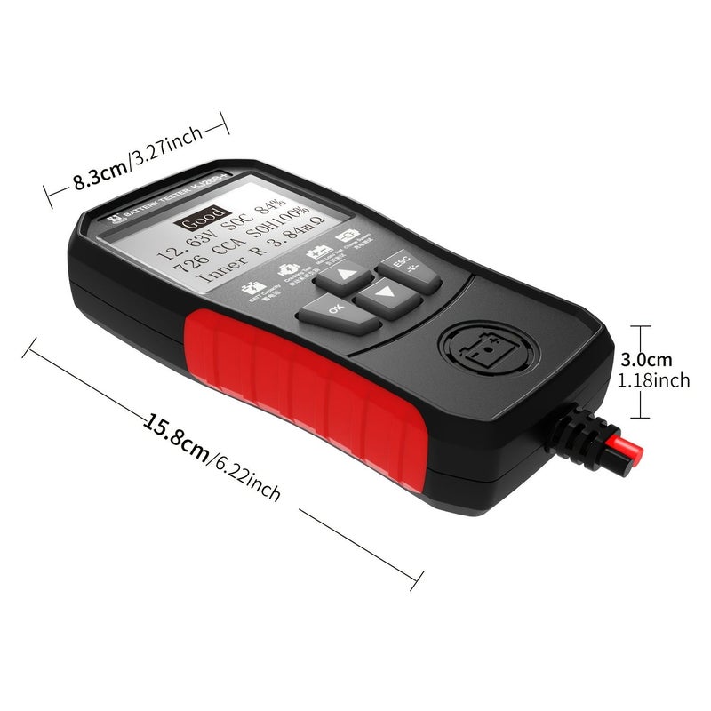 محترف 12V 24V جهاز اختبار بطارية السيارة المحمول CCA محلل بطارية رقمي مزدوج الجهد مدير صحة البطارية أسود أحمر عالمي للسيارات والمركبات الكهربائية - Image 2