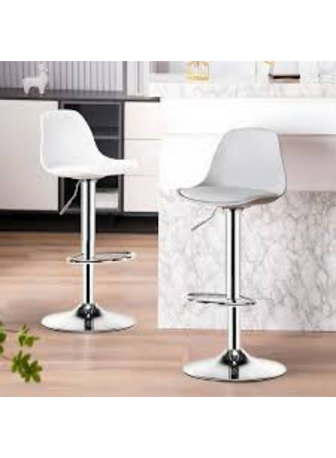 كرسيان مرتفعان، كراسي قابلة لتعديل الارتفاع، كراسي بار دوارة بارتفاع مناسب للمطبخ مع مسند ظهر، كرسي بار، كرسي مرتفع، أبيض - Image 1