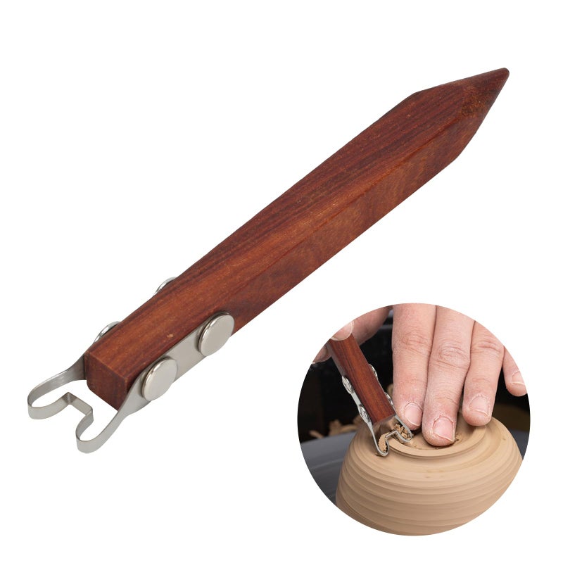 Ismosm Pottery Trimming Tool for Clay & Ceramics Bottom Foot, Clay Wheel Throwing Carving Scraper, Stainless Steel Shapers with Red Sandalwood Handle â€“ Ideal for Bowl, Cup & Vase Base Trimming (6mm Width) - Image 1