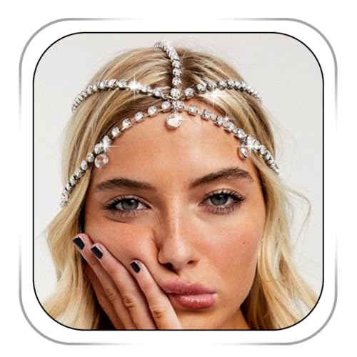 Fdesigner مجموعة مجوهرات رأس مزينة بالأحجار الكريمة من Fdesigner 1920s إكسسوارات شعر عتيقة للنساء (فضي-بوهيمي) - Image 1