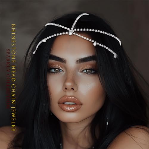 Fdesigner مجموعة مجوهرات رأس مزينة بالأحجار الكريمة من Fdesigner 1920s إكسسوارات شعر عتيقة للنساء (فضي-بوهيمي) - Image 2