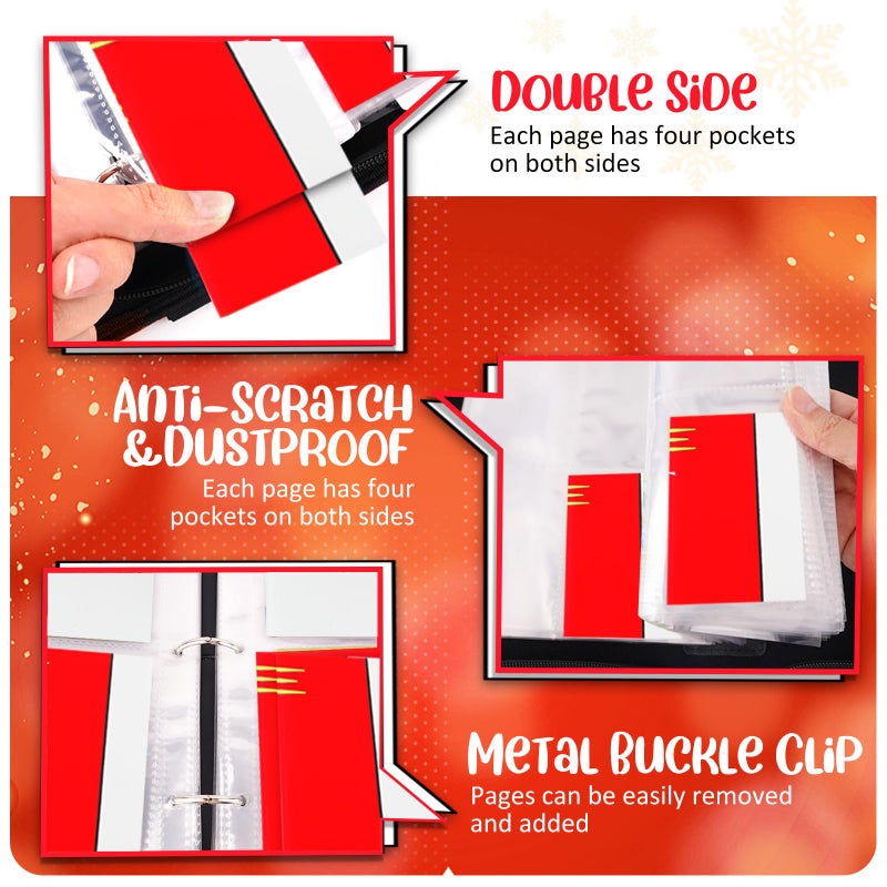 SRISE Card Binder 4 Pocket, Collectible Trading Card Albums Fits 400 Cards with 50 Removable Sleeves, Portable Trading Card Binder Collection Album Holder, Game Card Case book With Zipper for Gifts, L-Green - Image 5