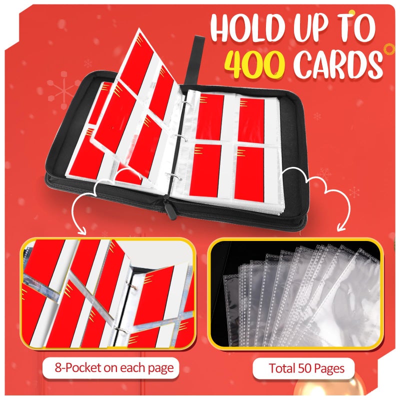 SRISE Card Binder 4 Pocket, Collectible Trading Card Albums Fits 400 Cards with 50 Removable Sleeves, Portable Trading Card Binder Collection Album Holder, Game Card Case book With Zipper for Gifts, L-Green - Image 4