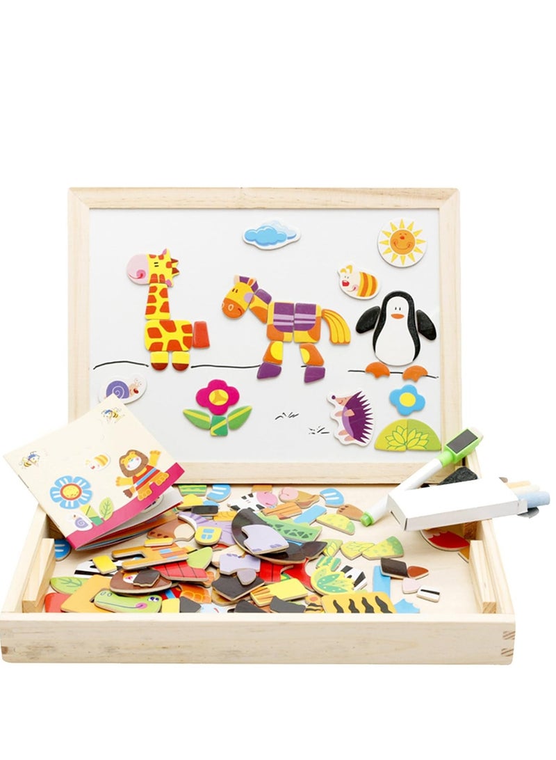 Wooden Educational Puzzle Toy with Magnetic Art Holder Animal Shape for Kids - Image 1