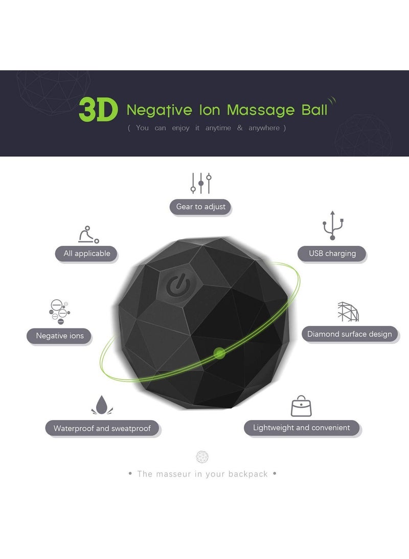 Y&D Electric Vibrating Massage Ball, Variable Speed Fitness Yoga Pilates Physiotherapy Negative Ion Roller Washable Ball for Muscle Recovery Myofascial Relaxation (Black) - Image 3