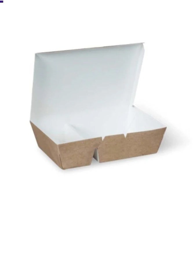 SKP Plastic Rectangular Kraft Food Boxes for Burgers with 2 Compartments (20 pcs) 