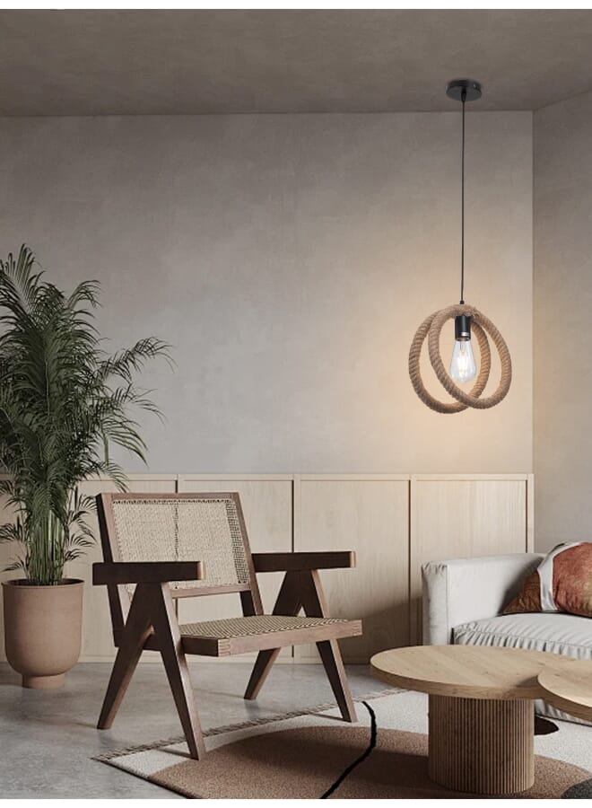Best Power Rustic Rope Pendant Light 6607-1, E27 Base, Adjustable 90cm, Vintage Hanging Ceiling Lamp for Dining Room, Living Room, Bedroom – Bulb Not Included  - Image 1