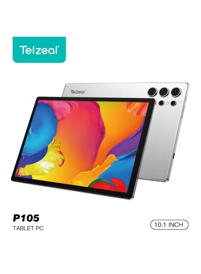 Telzeal P105 10.1 Inch Android Tablet PC 12GB RAM 512GB ROM 10000mAh Battery 20MP Rear Camera 18MP Front Camera 10.1" HD Display WiFi Tablet With Wireless Keyboard and Mouse Large Storage Productivity Tablet Grey