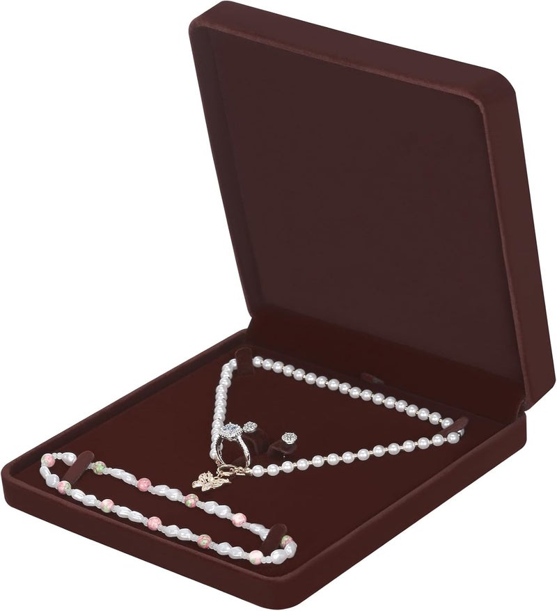 Velvet Jewelry Set Box, Velvet Gift Box for Bracelet Necklace Earring Ring (Coffee)