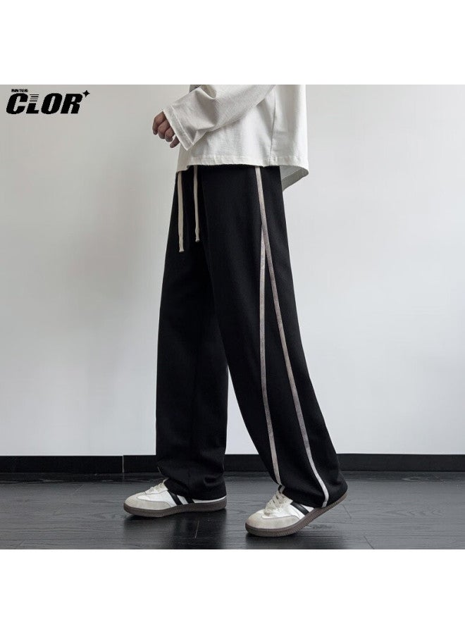 Clor Men's Pants Spring Autumn American Style Loose Straight Casual Draped Striped Sports Sweatpants Cl98 Black XL - Image 2