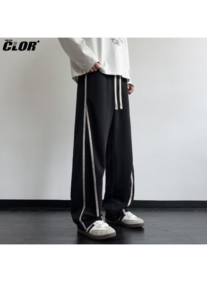 Clor Men's Pants Spring Autumn American Style Loose Straight Casual Draped Striped Sports Sweatpants Cl98 Black XL - Image 4