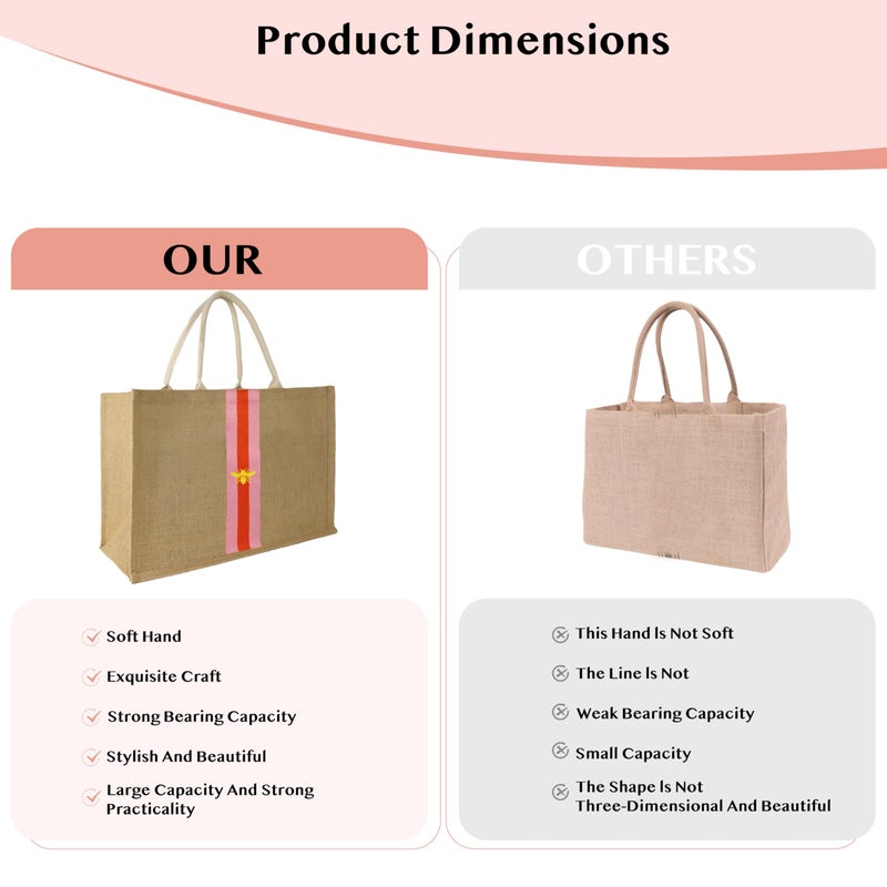 Hibala Woven Large Beach Bag Straw Beach Tote Handmade Weaving Shoulder Tassel Bag Handbag (Orange&Pink Stripe) - Image 5
